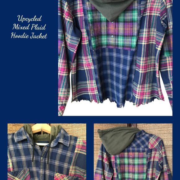 Oversized Patchwork Hoodie, Size M-L: Funky Button-Down Flannel Shirt Jacket - Picture 10 of 10